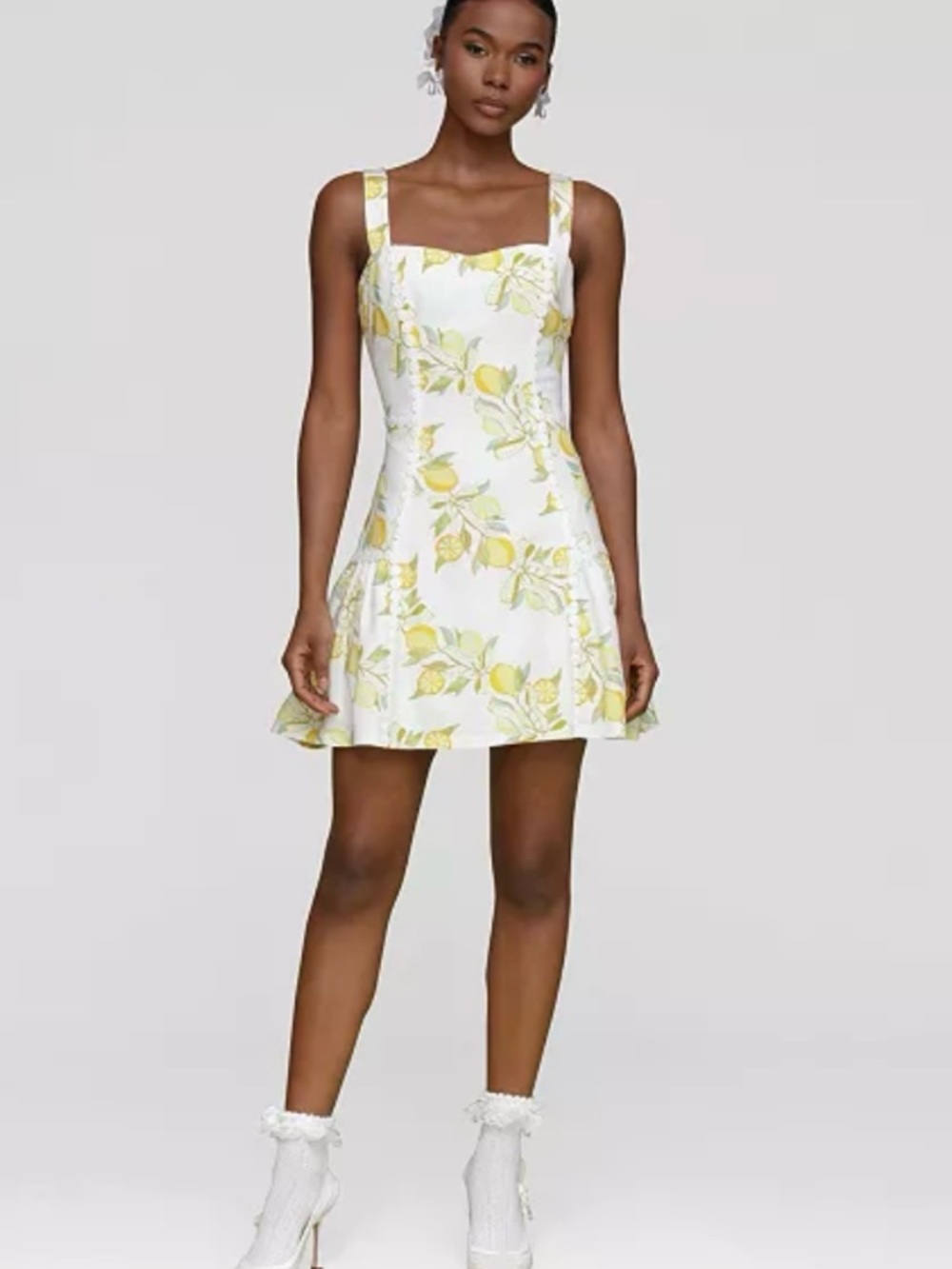 Avec Les Filles Lemon Print Mini Dress White Yellow Sun Size 2